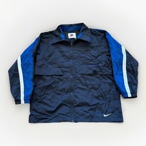Nike Jacket Mens L Windbreaker 90s Black‎ / Blue Colorblock Vintage Swoosh Logo